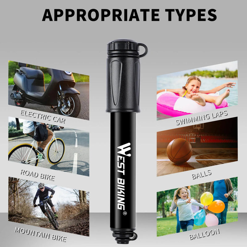 WEST BIKING High-Pressure Mini Bike Pump – Aluminum Alloy, Schrader & Presta Valve Compatible