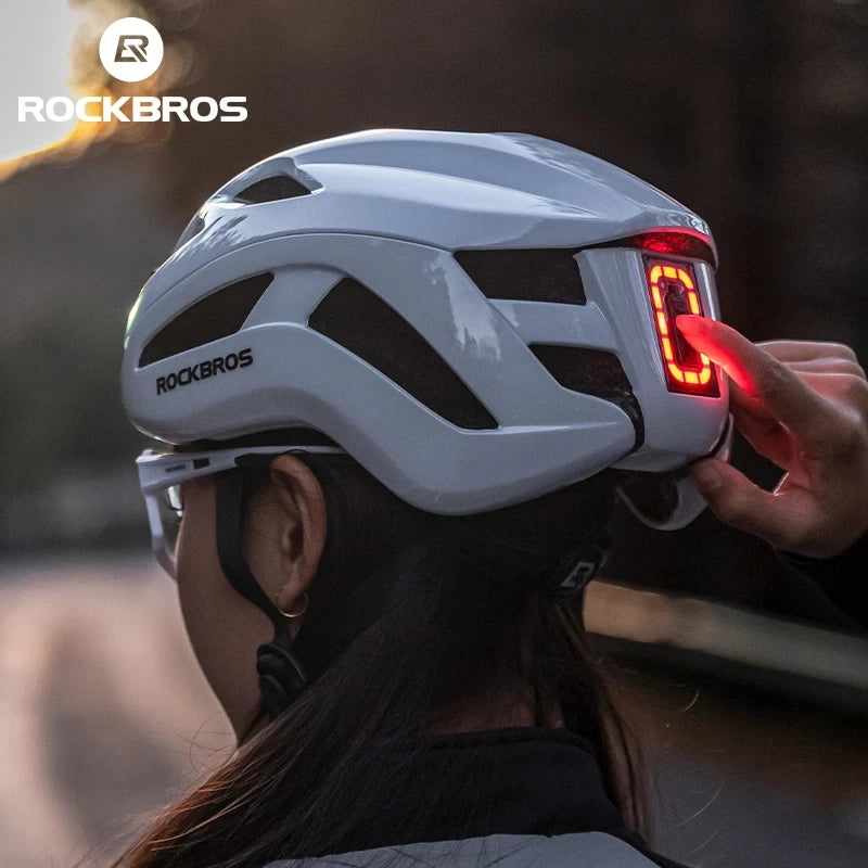 ROCKBROS Ultralight Bike Helmet – LED Warning Light, In-Mold Design & Breathable Fit for Cycling & Outdoor Sports