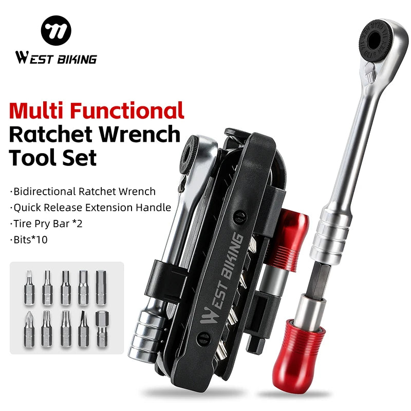 WEST BIKING 14-in-1 Portable Ratchet Wrench Tool Set – Durable Multi-Functional Bicycle Repair Kit