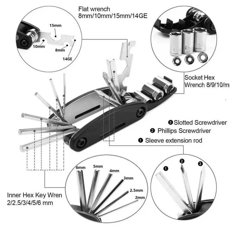 16-in-1 Portable Bicycle Repair Tool Kit