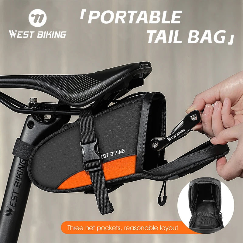 WEST BIKING 1.2L Waterproof Saddle Bag – Ultralight, Reflective & Tail Light Compatible