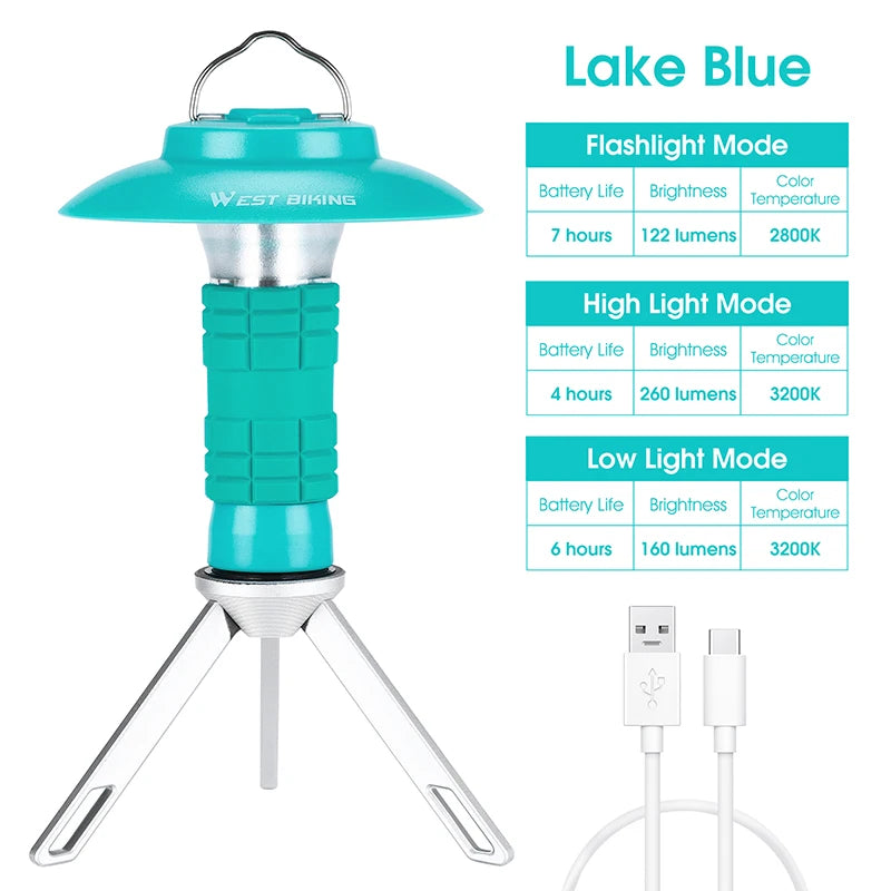 WEST BIKING Portable Magnetic Camping Light – USB Rechargeable LED Lantern