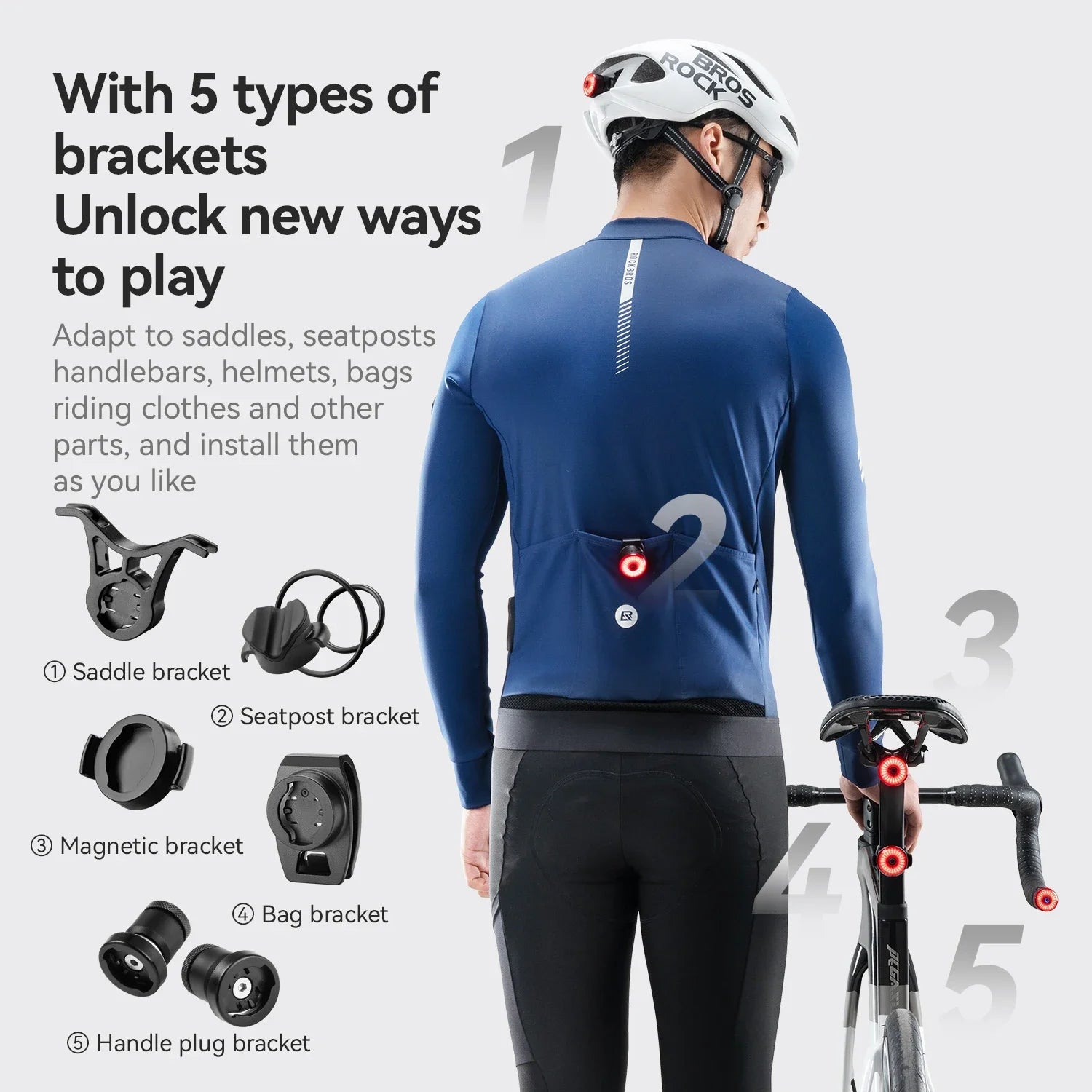 ROCKBROS Bicycle Handlebar End Lights – IPX6 Waterproof Rear Light with Intelligent Brake Sensor