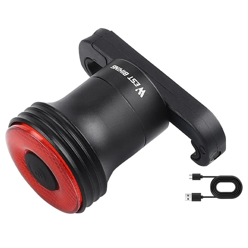 WEST BIKING Smart Brake Bicycle Tail Light – Automatic Sleep, Vibration Activation & Type-C Rechargeable