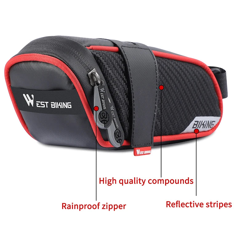 WEST BIKING Rainproof Reflective Bicycle Saddle Bag – Rear Tool Pouch for MTB & Road Cycling