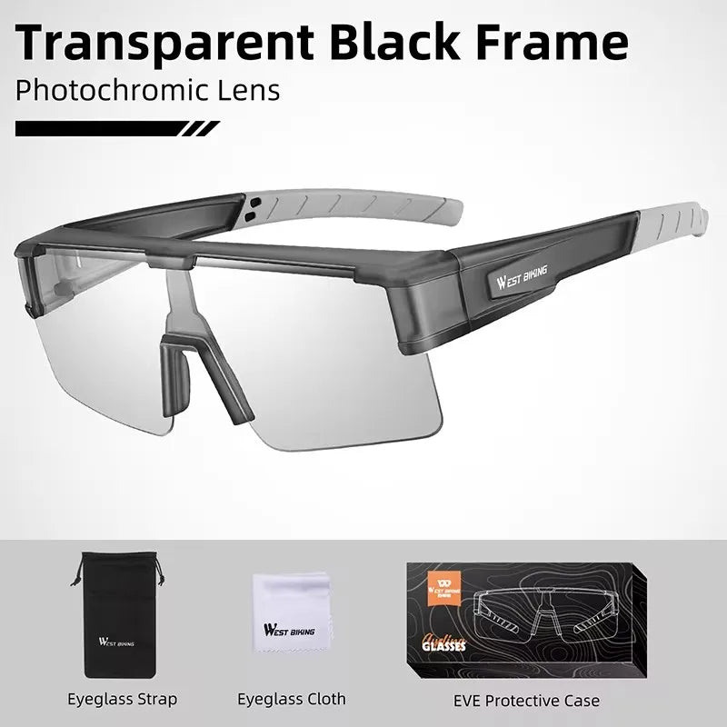 WEST BIKING Large-Frame Cycling Sunglasses – Photochromic, Polarized & Lightweight for Outdoor Sports