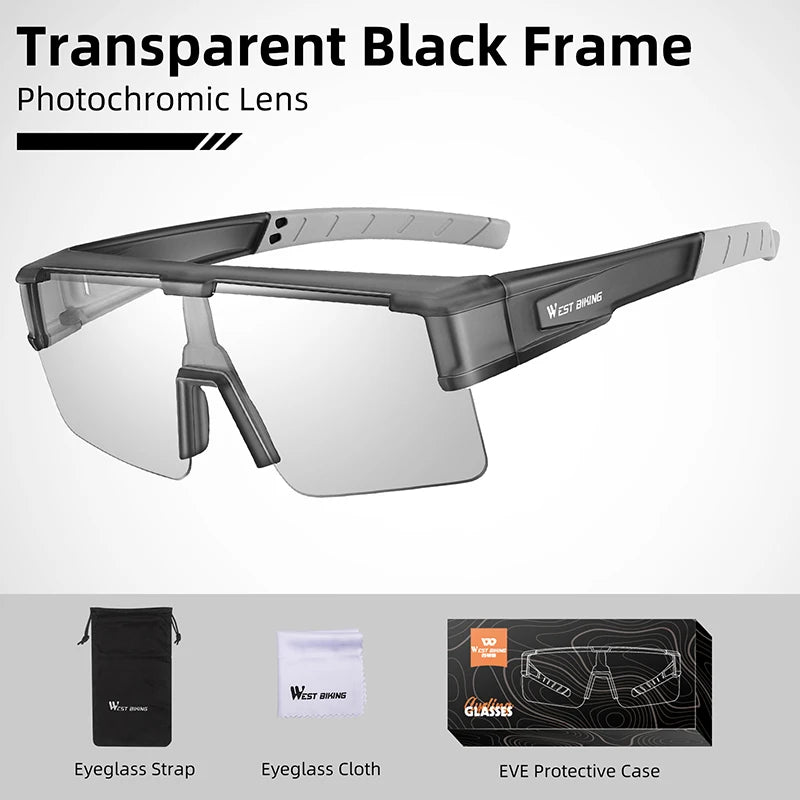 WEST BIKING Photochromic Cycling Glasses – UV400 Protection, Polarized Sport Sunglasses for MTB & Road Cycling