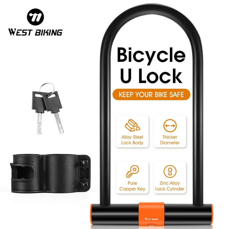 WEST BIKING Bicycle U-Lock – Durable Anti-Theft Security Lock for Bikes, Motorcycles, and Scooters