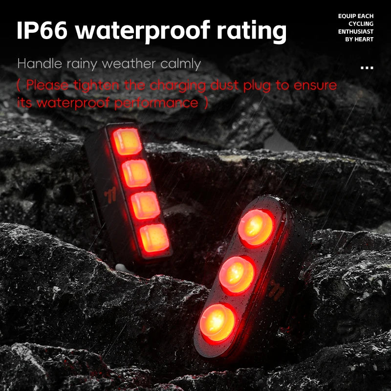 WEST BIKING Rechargeable Bicycle Rear Light – IP66 Waterproof, Auto Start/Stop & Brake Sensing