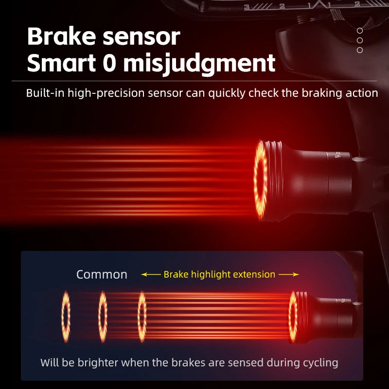 WEST BIKING Smart Sensing Bicycle Taillight – IPX6 Waterproof Rear Light with Type-C Charging