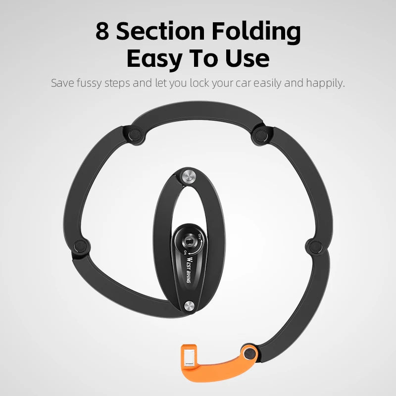 WEST BIKING Foldable Bicycle Lock – High-Security, Anti-Theft & Portable for MTB & Road Bikes