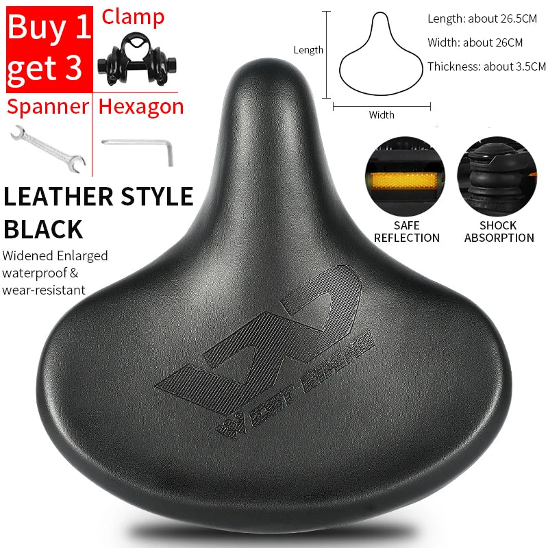 WEST BIKING Wide Comfortable Retro Bicycle Saddle – Soft PU Leather Shock-Absorbing Seat for Electric & City Bikes
