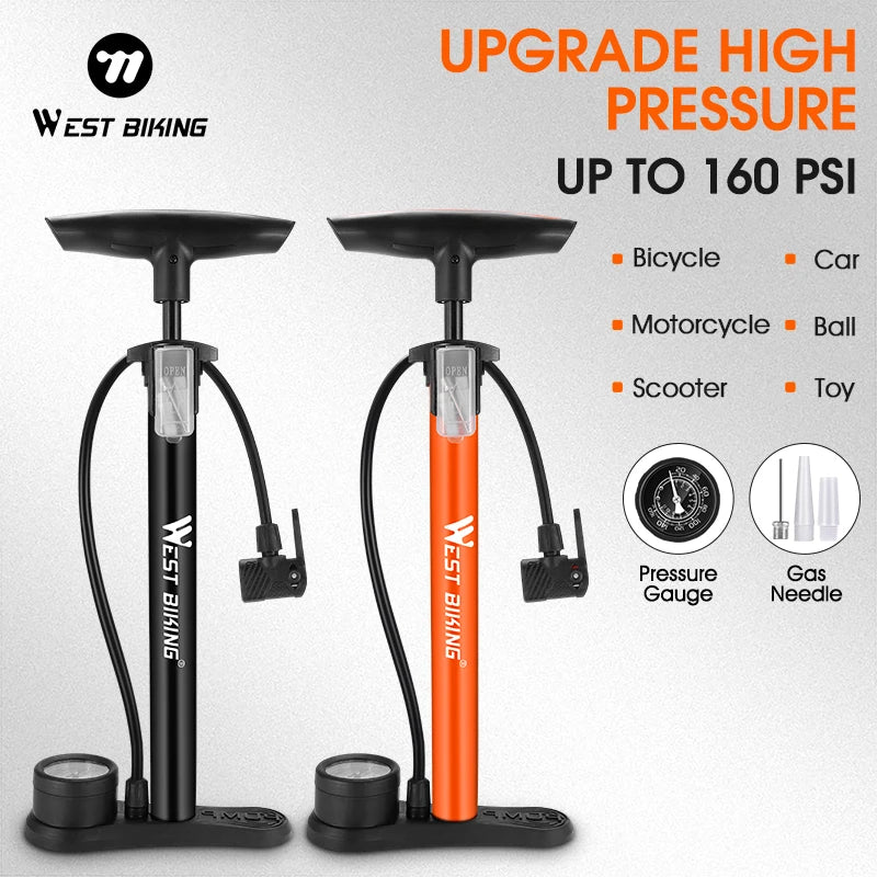 WEST BIKING 160PSI Bike Pump – High-Pressure, Multi-Use Tire Inflator with Gauge & Digital Display