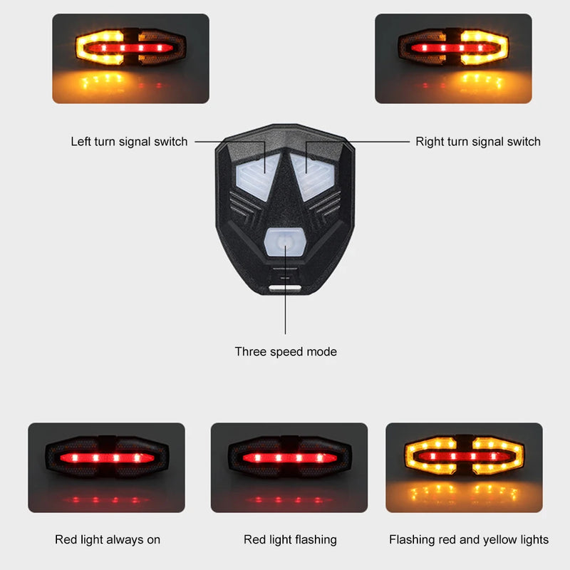 USB Rechargeable Bike Tail Light – Wireless Remote Control Turn Signal for Night Riding