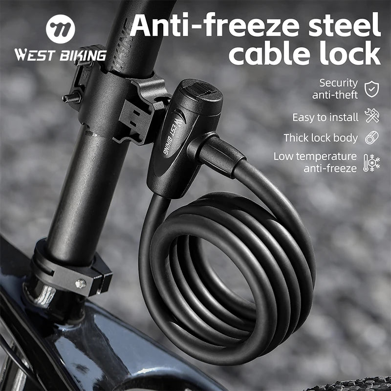 WEST BIKING Heavy-Duty Anti-Theft Bike Cable Lock – Freeze-Resistant, High-Security & Durable Protection