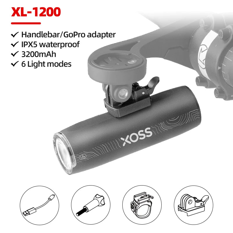 XOSS XL1200 Bike Headlight – 1200 Lumens, Waterproof, Rechargeable LED Bicycle Light