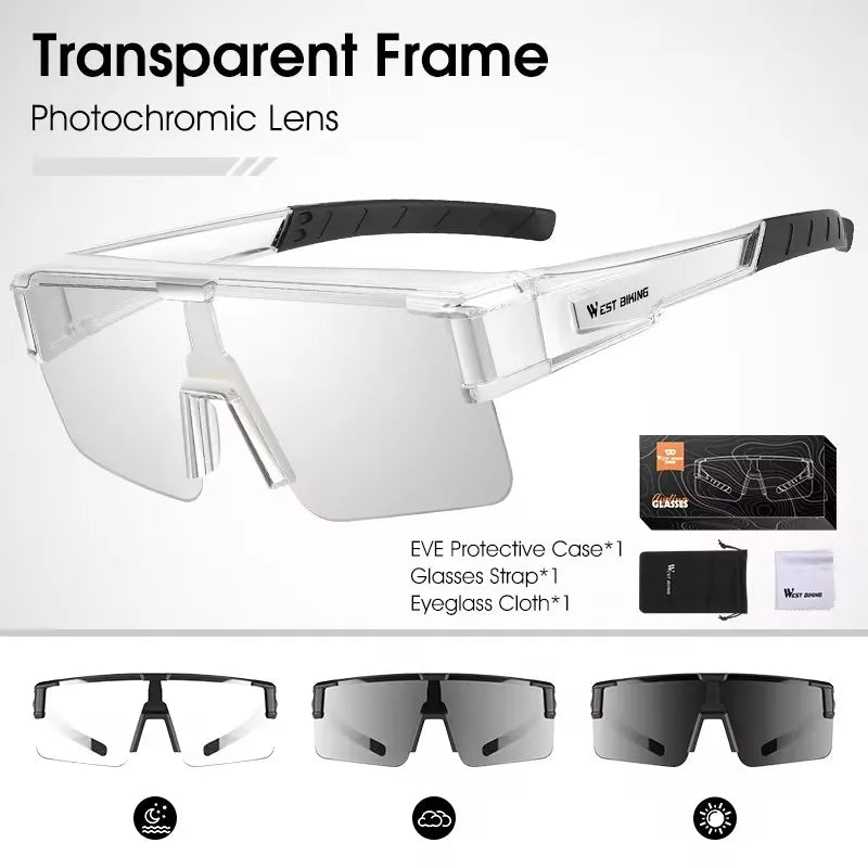 WEST BIKING Large-Frame Cycling Sunglasses – Photochromic, Polarized & Lightweight for Outdoor Sports