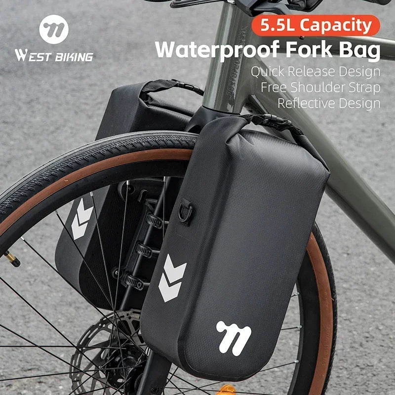 WEST BIKING 5.5L Waterproof Front Fork Bag – Portable Bicycle Storage for Road & MTB Bikes