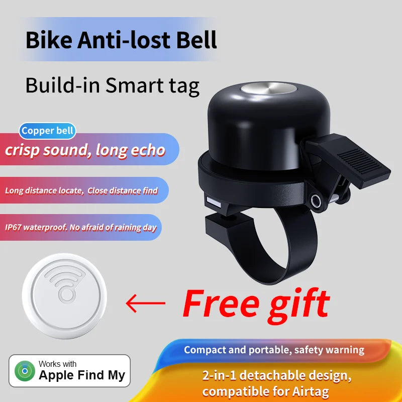 Copper Bike Bell with Real-Time GPS Tracker – Anti-Theft, Waterproof & Compatible with Apple Find My