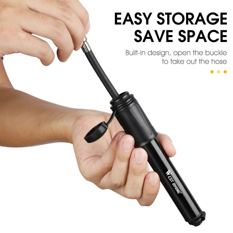 WEST BIKING Ultra-Light Mini Bike Pump – 100 PSI High-Pressure, Portable & Compatible with Schrader & Presta Valves