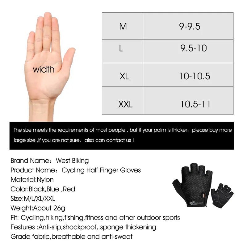 WEST BIKING Half-Finger Cycling Gloves – Shockproof, Breathable & Anti-Slip for MTB & Road Biking