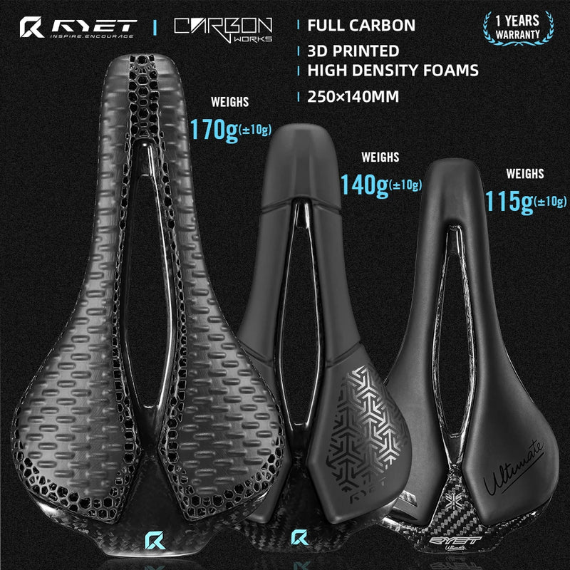RYET Full Carbon 3D Printed Bike Saddle – Ultra-Lightweight Performance Saddle