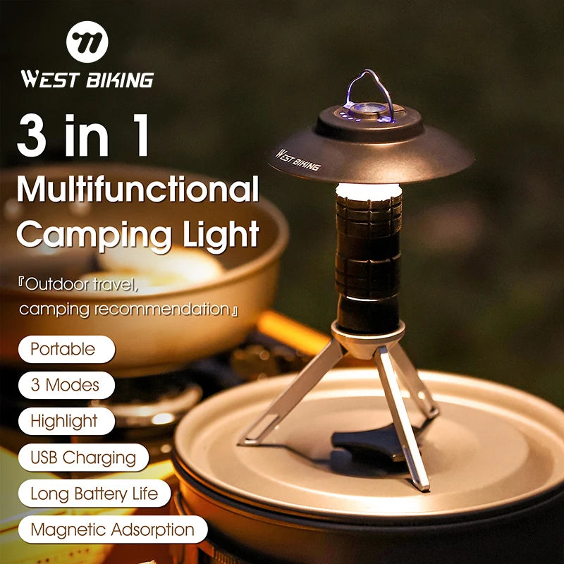 WEST BIKING Portable Magnetic Camping Light – USB Rechargeable LED Lantern
