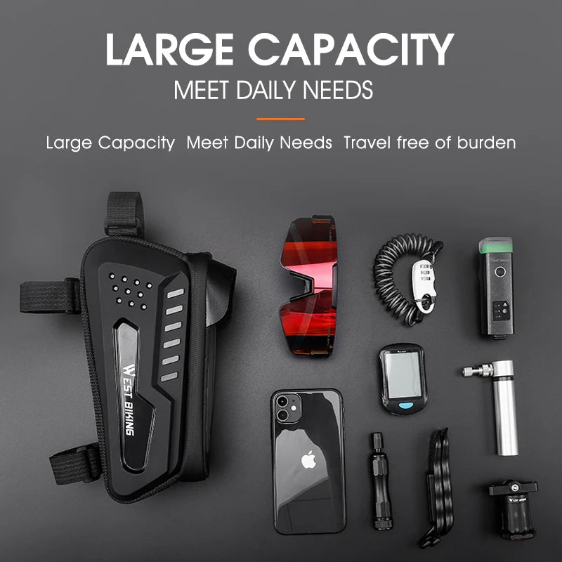 WEST BIKING Waterproof Bicycle Frame Bag – Touchscreen-Compatible Phone Case for MTB & Road Cycling