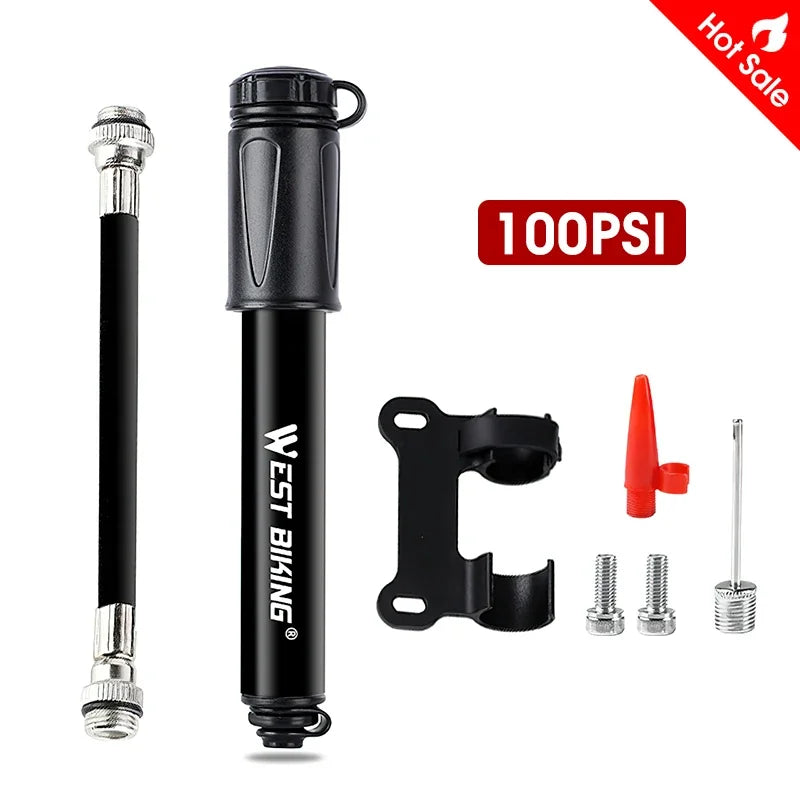 WEST BIKING Ultra-Light Mini Bike Pump – High-Pressure 130 PSI, Durable & Portable for MTB & Road Cycling