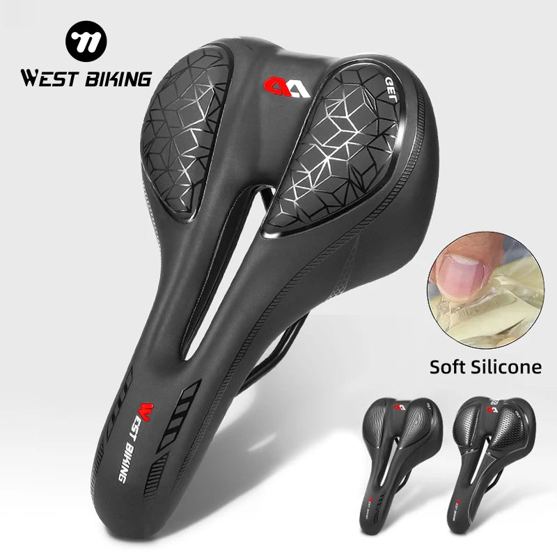 WEST BIKING Gel Silicone Bicycle Saddle – Comfortable, Shock-Absorbing Seat for MTB & Road Bikes