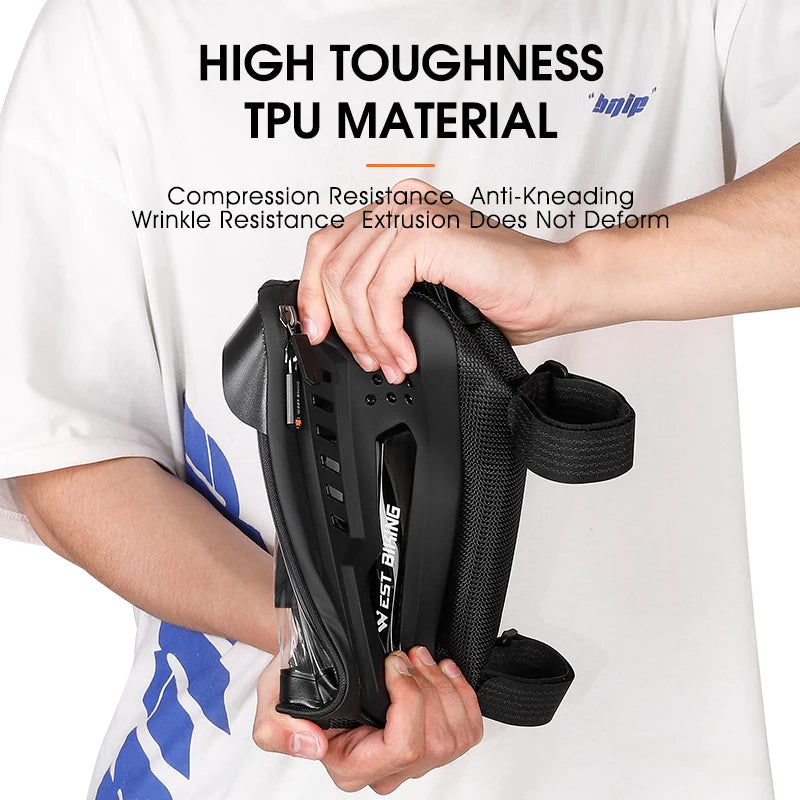 WEST BIKING Waterproof Bicycle Frame Bag – Touchscreen-Compatible Phone Case for MTB & Road Cycling