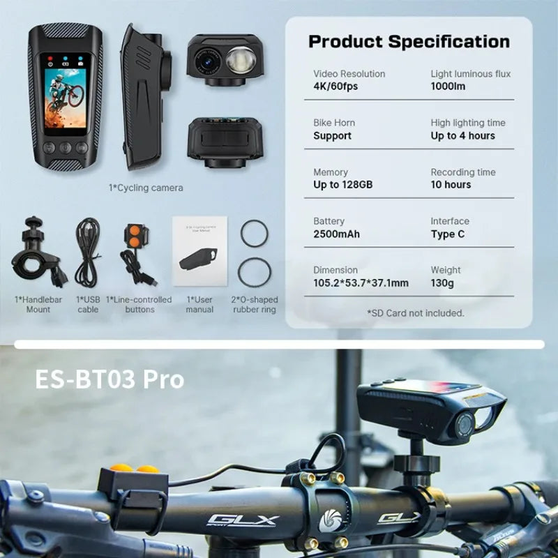 LEEDOAR 3-in-1 4K Bike Helmet Camera – Action Cam, Flashlight & Horn for Cycling, Motorcycles & Extreme Sports