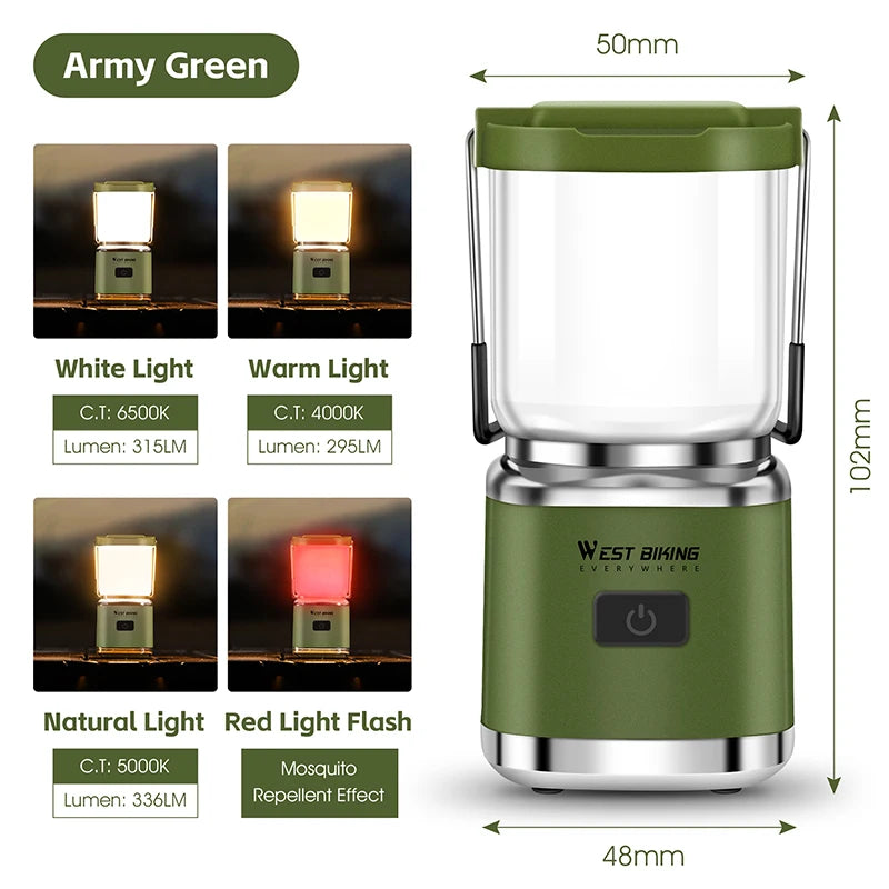 WEST BIKING Portable Magnetic Camping Light – USB Rechargeable LED Lantern