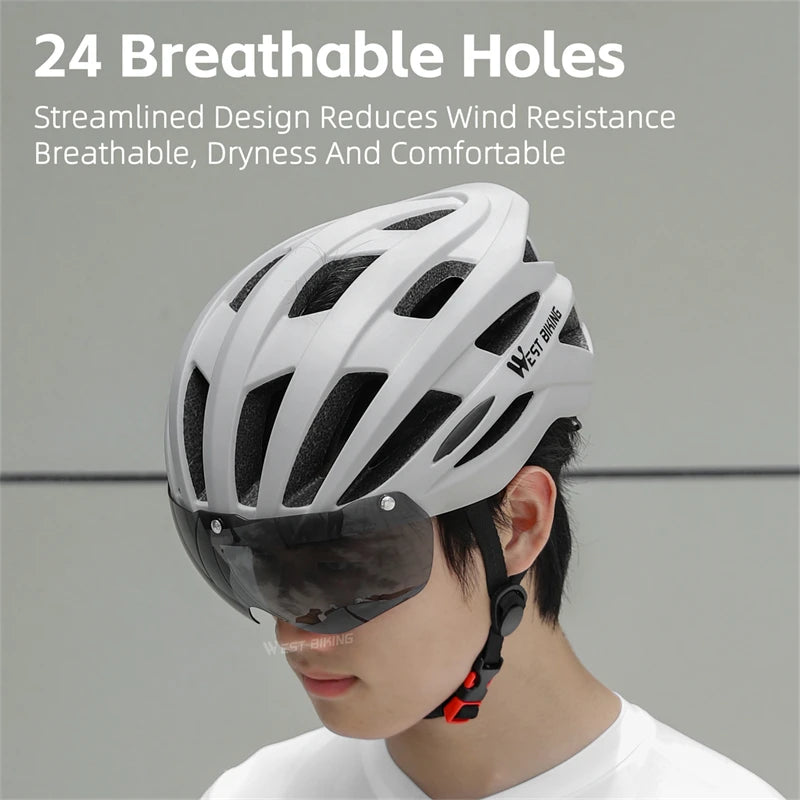 WEST BIKING MTB & Road Bike Helmet – LED Taillight, Photochromic Magnetic Goggles & Breathable Ventilation