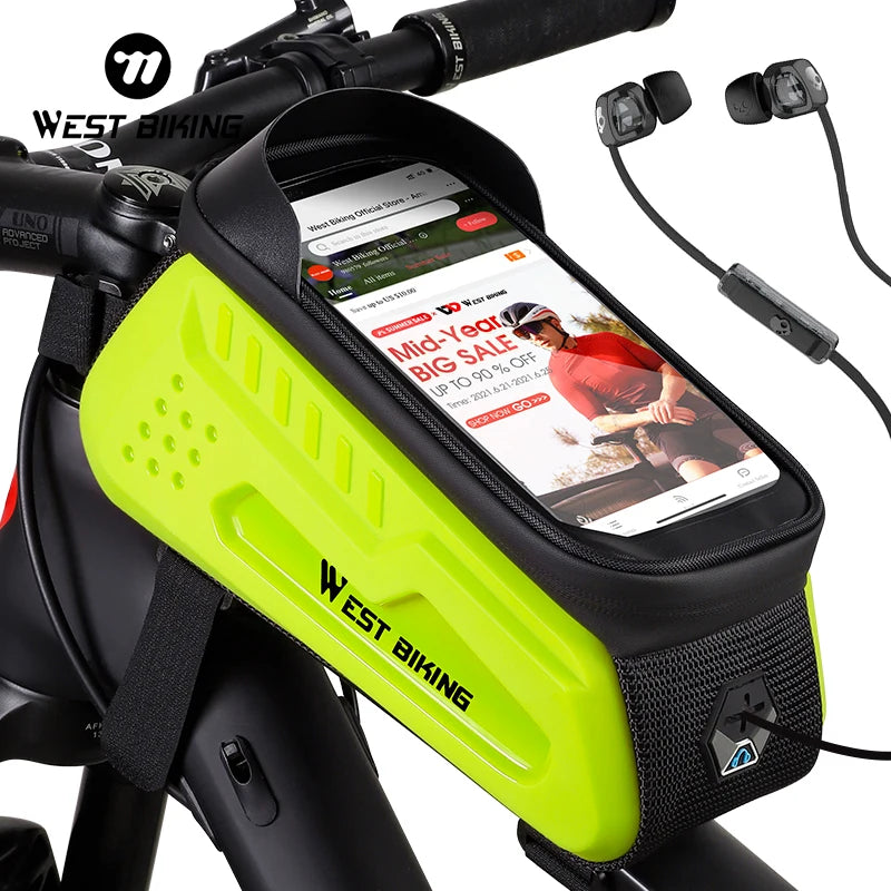 WEST BIKING Waterproof Bicycle Frame Bag – Touchscreen-Compatible Phone Case for MTB & Road Cycling