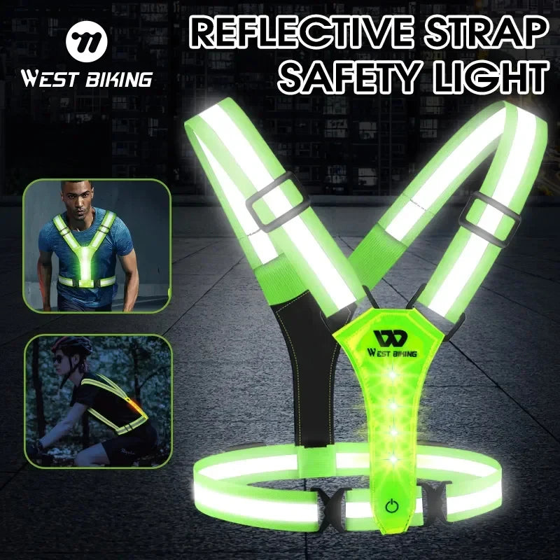 WEST BIKING Reflective LED Light Vest – High-Visibility USB Rechargeable Chest Lamp for Outdoor Sports