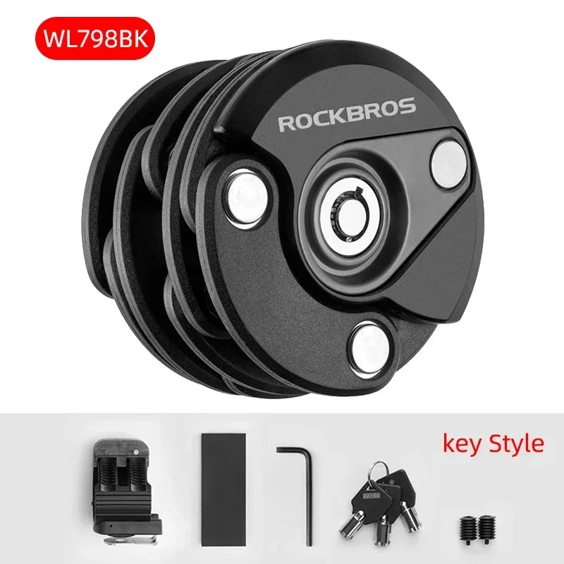 ROCKBROS High-Security Bike Lock with Keys – Portable Anti-Theft Chain Lock & Mount Bracket