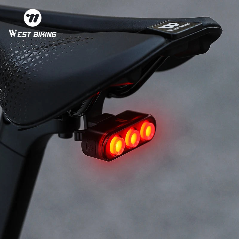 WEST BIKING Rechargeable Bicycle Rear Light – IP66 Waterproof, Auto Start/Stop & Brake Sensing