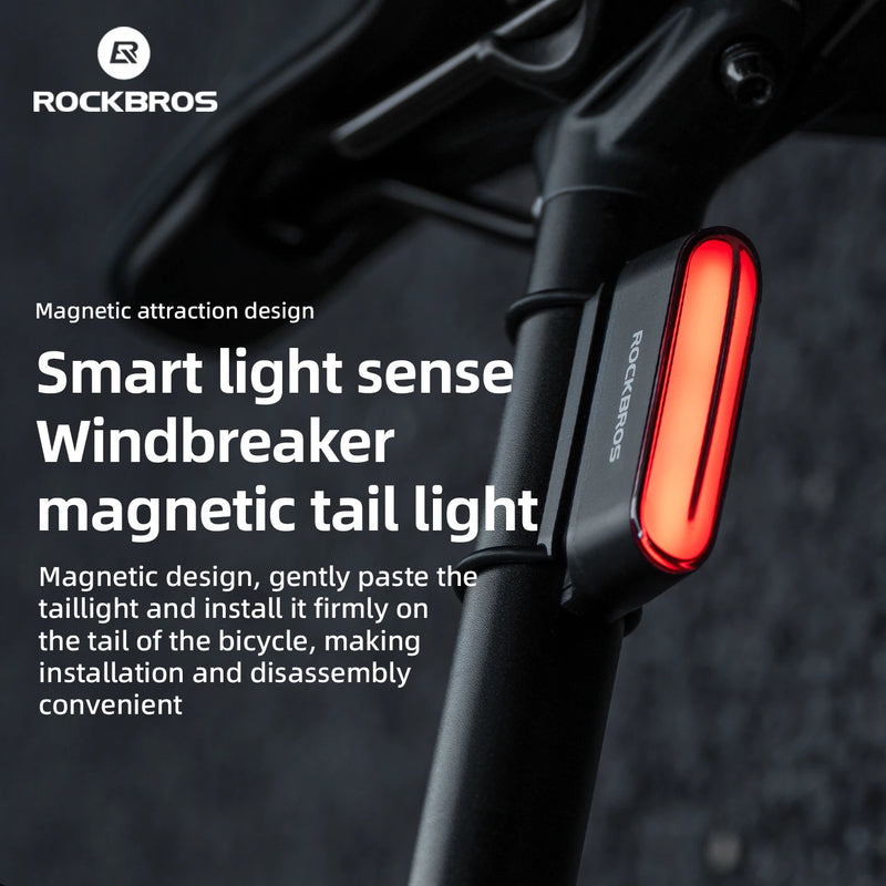 ROCKBROS Bicycle Magnetic Rear Light – IPX6 Waterproof Smart Brake Sensor Tail Light for Enhanced Night Riding