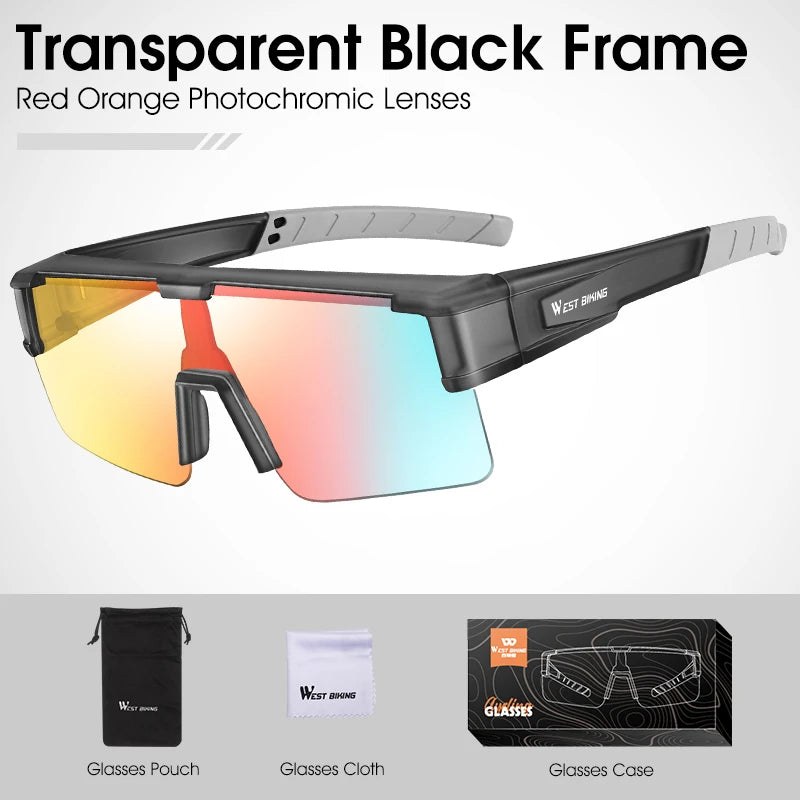 WEST BIKING Photochromic Cycling Glasses – UV400 Protection, Polarized Sport Sunglasses for MTB & Road Cycling
