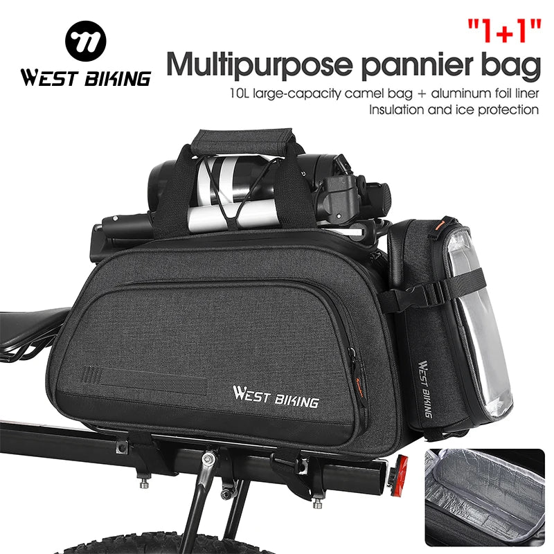 WEST BIKING 10L Large-Capacity Bicycle Pannier Bag – Insulated, Rainproof & Multi-Purpose Cycling Storage