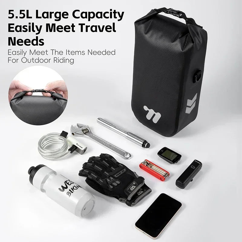 WEST BIKING 5.5L Waterproof Front Fork Bag – Portable Bicycle Storage for Road & MTB Bikes