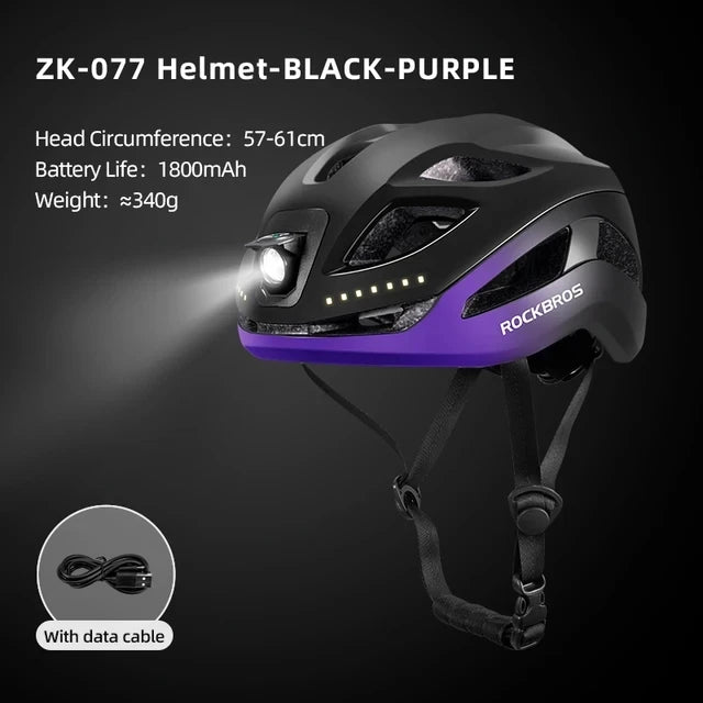 ROCKBROS Ultralight Bike Helmet – LED Warning Light, In-Mold Design & Breathable Fit for Cycling & Outdoor Sports