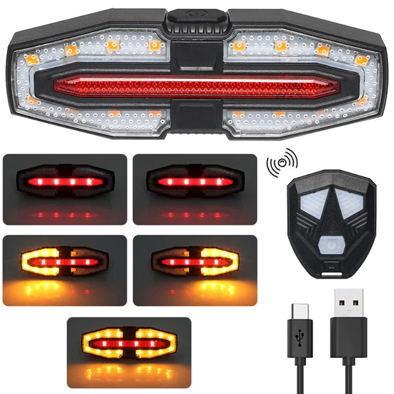 USB Rechargeable Bike Tail Light – Wireless Remote Control Turn Signal for Night Riding