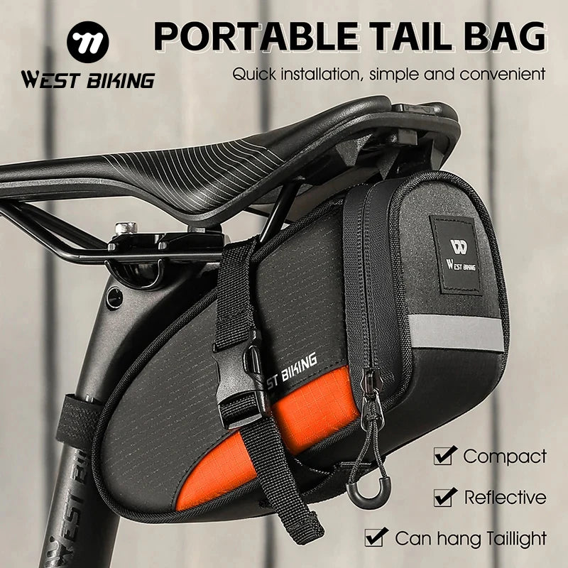 WEST BIKING Portable Bike Tail Bag – 1.2L Ultralight Waterproof Saddle Bag with Reflective Safety Design