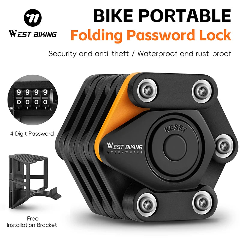 WEST BIKING 4-Digit Folding Password Lock – Durable, Anti-theft & Waterproof Bike Security