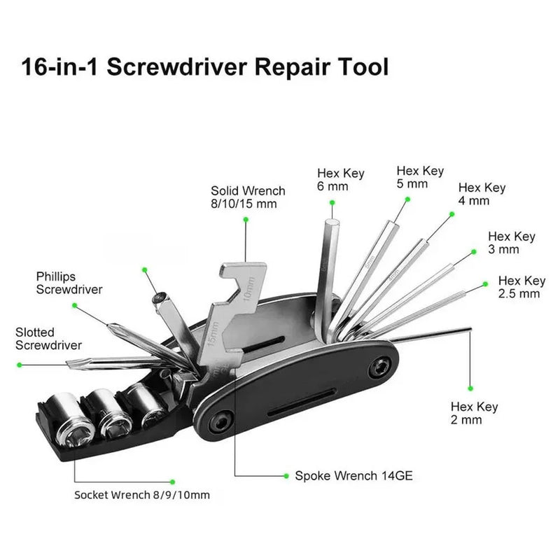 16-in-1 Portable Bicycle Repair Tool Kit
