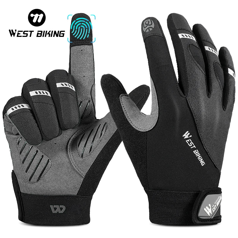 WEST BIKING Shockproof Full-Finger Cycling Gloves – Breathable, Touchscreen & Anti-Slip for MTB & Road Biking