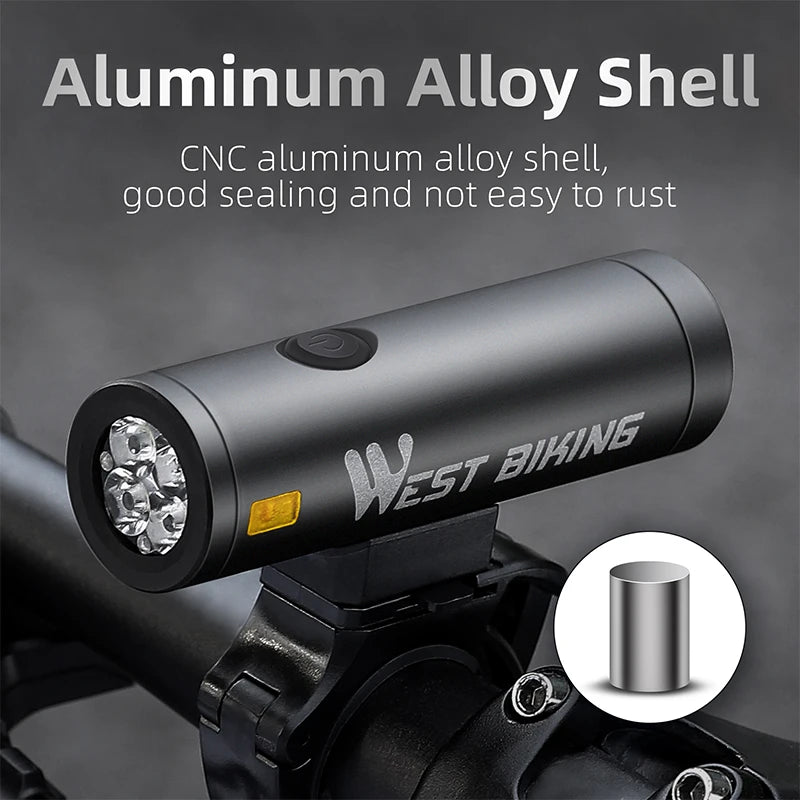 WEST BIKING IPX6 Waterproof Bicycle Headlight – High-Brightness, Rechargeable & Durable Aluminum Alloy Build