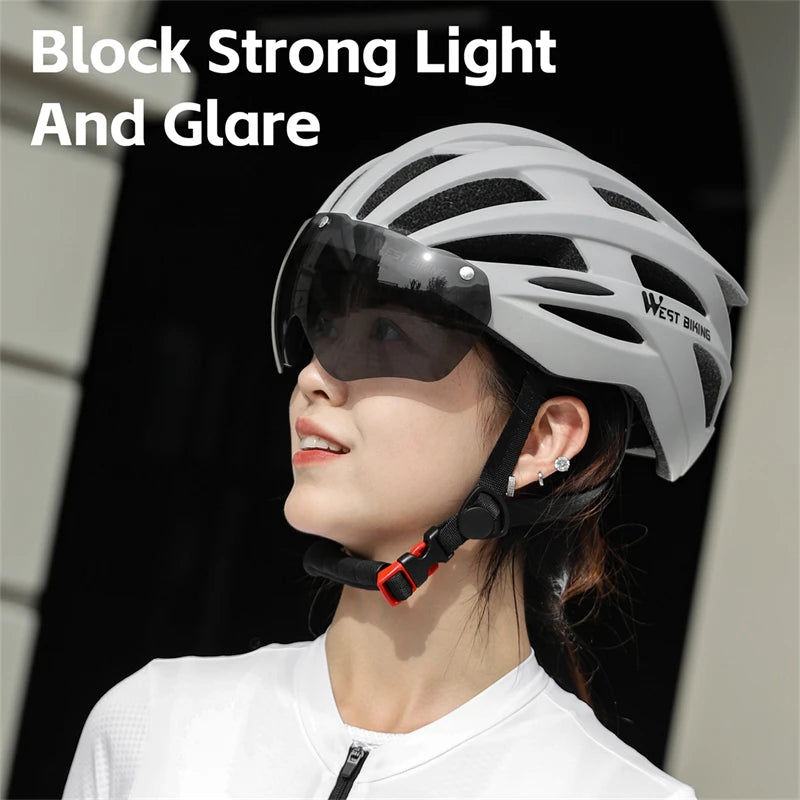 WEST BIKING MTB & Road Bike Helmet – LED Taillight, Photochromic Magnetic Goggles & Breathable Ventilation